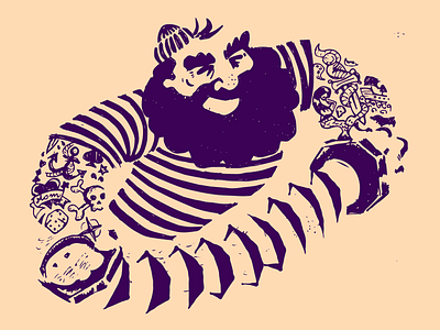 Happy Sailor beard doodle drawing hipster illustration monochrome stripes tattoo