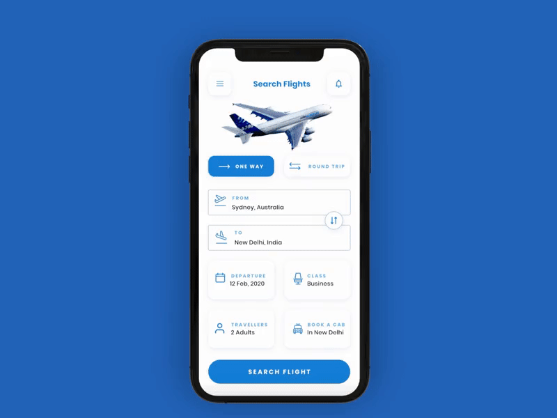 Flight Booking App Concept - Animated android app design app concept app design app designer design ios app design iphone app design mockup ui ui design