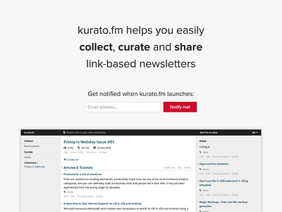 kurato.fm landing page v2 flat landing page webdesign