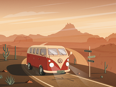 Trip bus bus car desert dribble shot illustration illustrator trip vector volkswagen
