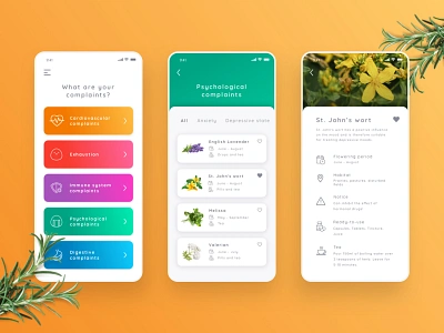 App Design Concept for a Medical Herb App app design colorful concept herbs medical orange rosemary ux