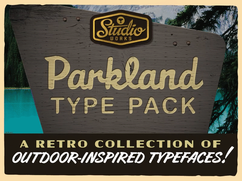 Parkland Type Pack | Retro Outdoors! american brush camping display font glyph icon glyphs midcentury national parkland retro script summer symbols travel typeface vacation vintage wpa