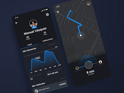 Driver's Delivery App charts delivery driver food delivery map stats visual design