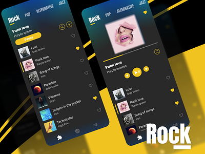 Music App app app concept application appui dark interface mobile music rock ui design