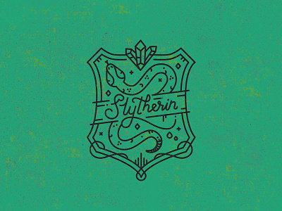 Slytherin' crest crystal green harry potter hogwarts line art line work shield slytherin snake