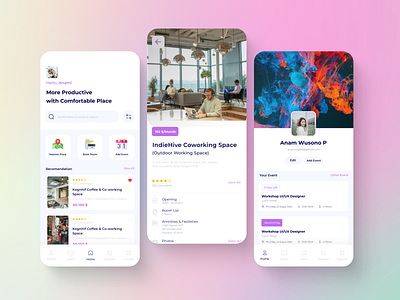 Co-working App - UI Design 🖥️ 360 business cafe card co working coffee design icons mobile office product design task toglas typography ux ui workspace