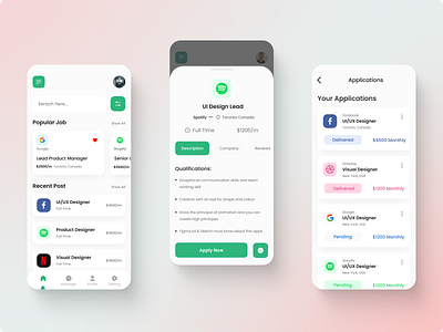 Job Finder App Design 💼 (Part-1) app best design design dribbble best shot freelance job application job board job listing job portal job search mobile popular popular shot typography ui ux