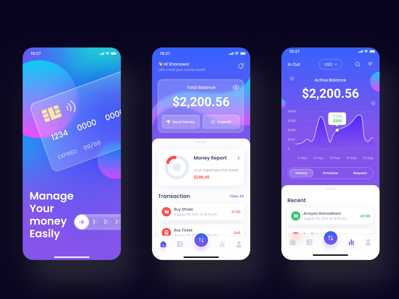 Finance Wallet Mobile App by Shanaws Mahamud on Dribbble