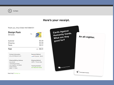 UI Challenge: Receipt for Cards Against Humanity