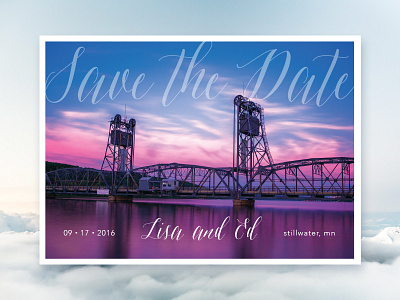INVITATION | wedding save the date bridge lift bridge minnesota pink purple river save the date script stillwater typography wedding wedding invitation