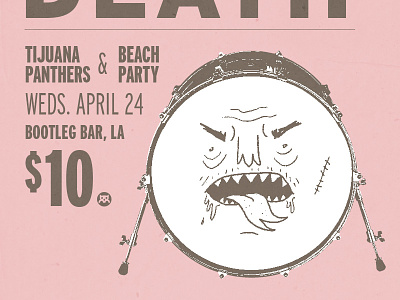 Bass Drum of Death Poster band poster bass drum of death beach drum gig illustration party pink