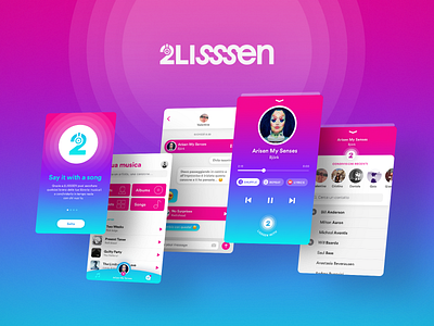 2LISSSEN app app branding branding bright colors ios logo mobile mobile app mobile app design music music app music player player share sharing song ui ui design user interface