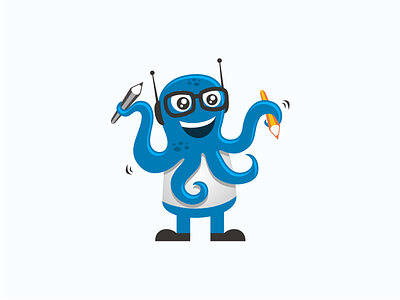 Prof. Octopus animals blue character cute drawing fusion ilustration logo mascot octopus smart