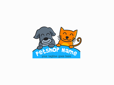 Petshop Logo adorable blue cat character cute dog emblem logo mascot orange pet petshop