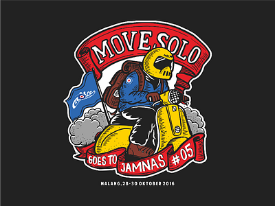 T-shirt Design for Move Solo biker handdrawn helmet motocycle scooter smoke