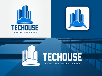Tec-house Logo Design Idea app icon branding building logo cloud with building logo construction flat icon logo logo design logo idea logodesign tech logo technology logo