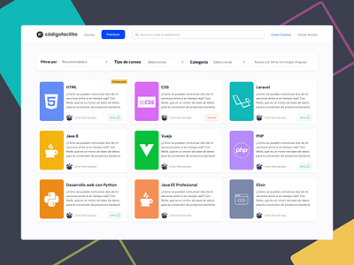 Courses Page redesign concept for CodigoFacilito courses design software development ui ux web webdesign