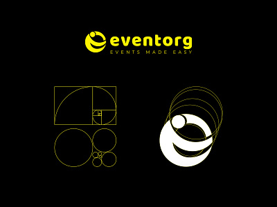 Eventorg black branding combination design event app event branding eventorg goldenratio illustration logo logo design management minimal organising typography ui ux vector yellow