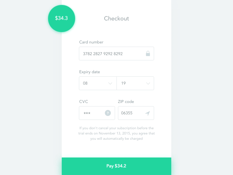 Simple and intuitive checkout form animation checkout dailyui form framer loader minimal mobile