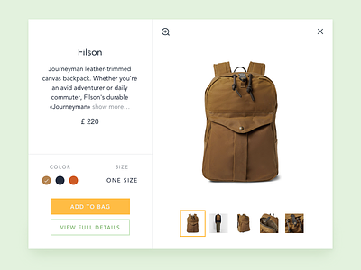 Quick view on a online store backpack dailyui e-commerce shop store ui