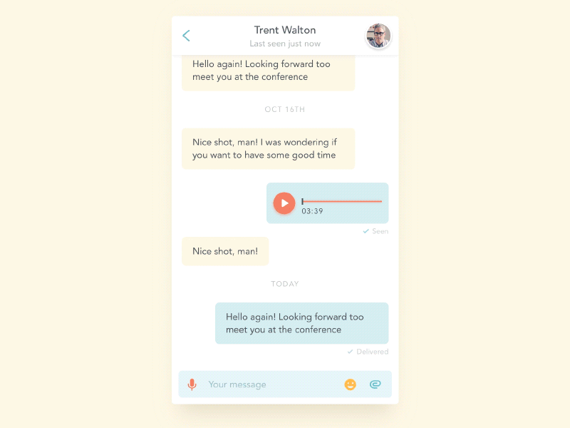 Simple chat app animation app chat clean dailyui framer messenger mobile prototype ui