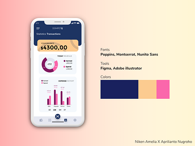 DOMPETQ Mobile Apps - 5 app branding chart clean up design finance app flat grafik illustration mobile app design statistics ui ui ux design ux vector illustration wallet app wallet ui