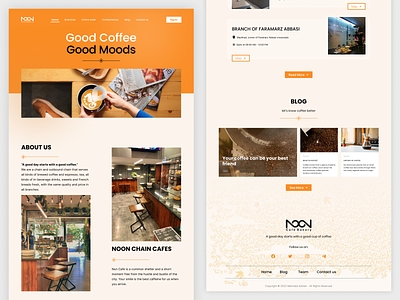 NOON Cafe redesign branding cafe coffee coffeeshop colorful design drinks ecommerce graphic design homepage landing logo noon orange shop site starbucks tea ui ux website