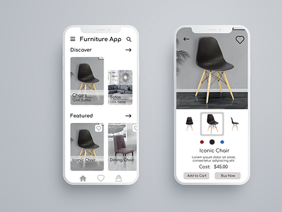 Furniture App UI Design Concept app app design design flat design furniture app graphic graphic design graphicdesign minimal mobile modern simple sketch typography ui uidesign uiux ux vector web