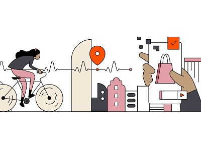 Subscriptions & Health berlin bicycle city colorful flat vector hand illustration line art mobile device pastel tech technology urban venture capital vienna