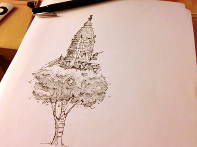 City Hall Treehouse hand drawn illustration
