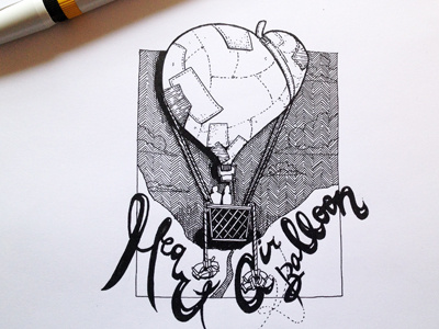 heart-air-balloon hand drawn illustration ink