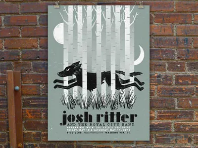 Josh Ritter poster distress dog forest gigposter hound illustration moon poster texture trees wolf