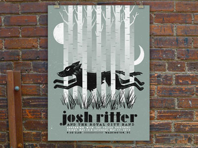 Josh Ritter poster distress dog forest gigposter hound illustration moon poster texture trees wolf