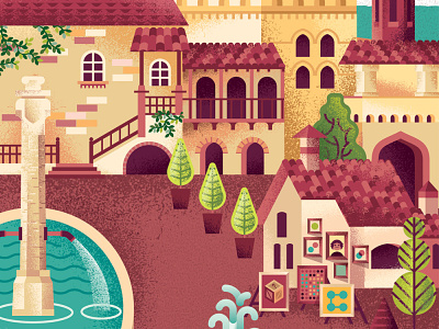 Two Dots Italy detail building city fountain game illustration italy map texture town trees two dots videogame villa village