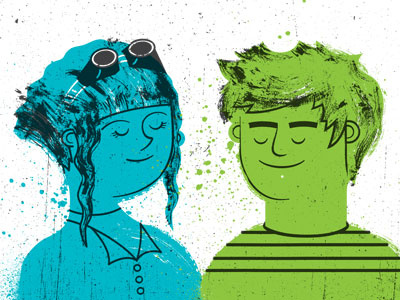 Cute Couple brushstroke characters couple distress faces hair illustration love paint texture