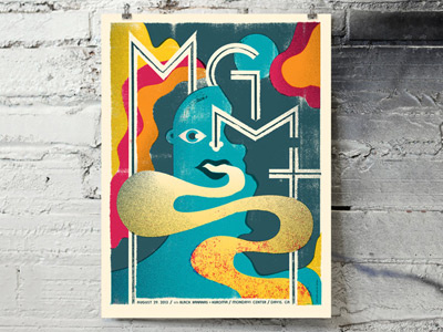 MGMT concert poster distress drugs face gigposter ice cream illustration poster smoke space texture typography