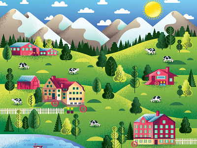 Two Dots Swiss Alps agriculture alps animal barn bovine cow farm illustration iphone map mountains nature outdoors swiss switzerland treasure two dots videogame