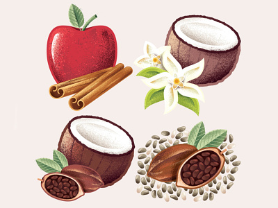 Baby Food icons apple baby food chocolate cinnamon cocoa coconut food icon illustration illustrator package design packaging texture vanilla vector