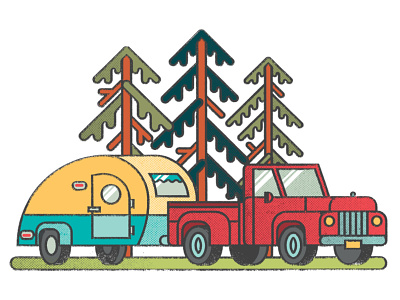 RV Camping camper campers campervan camping distress editorial editorial illustration illustration nature rv texture trees truck vector