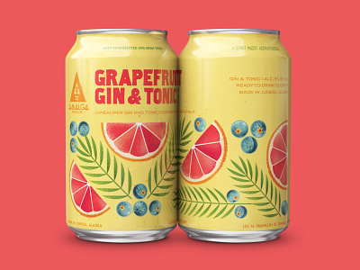 Grapefruit Gin & Tonic can alcohol can cocktail drink floral gin grapefruit illustration package package design plants tonic