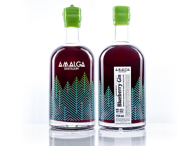 Blueberry Gin bottle alaska alcoholic beverage booze boutique forest gin midcentury nature package packagedesign packaging pattern texture trees typography