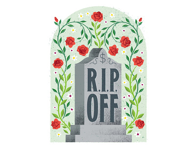 R.I.P. Off distress editorial flowers grave headstone illustration leaves roses texture tombstone vines