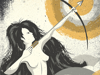 Goddess archer arrow bow distress drawing goddess hair illustration paintstrokes poster sun texture