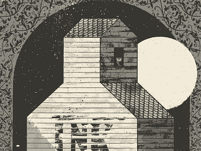 Evening Barn barn distress farm illustration moon owl poster rustic texture