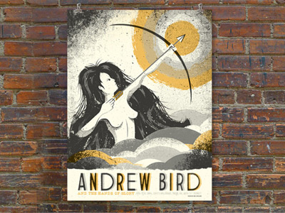 Andrew Bird Goddess archery bow clouds distress gigposter goddess hair illustration poster sun texture woman