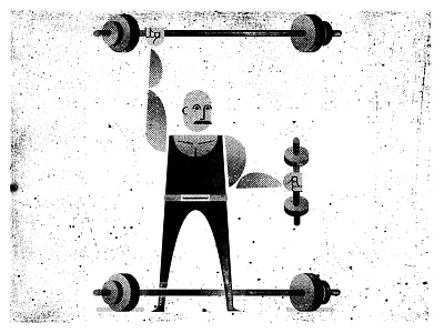 E is for Exercise distress dumbbell e exercise illustration letter muscles texture typography weightlifter weights