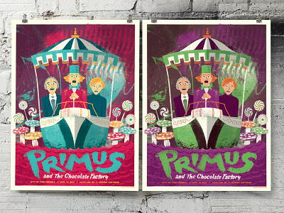 Primus and the Chocolate Factory boat candy characters gigposter illustration movie mushrooms poster primus psychedelic texture willy wonka