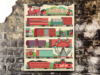 Bonnaroo Festival poster caboose conductor distress ferris wheel festival gigposter illustration lion poster texture train typography