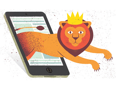 Adweek Lion animal cell crown distress editorial illustration king lion mobile phone technology texture