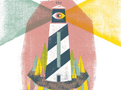 All-Seeing Lighthouse distress eye gigposter illustration island lighthouse modern nautical plants poster texture trees